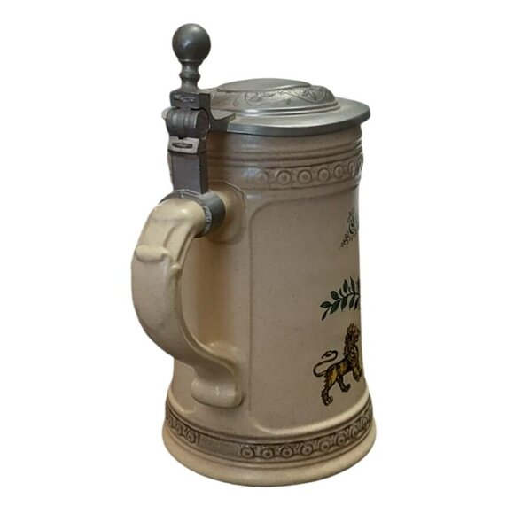 Alwe German Beer Stein Mug Pewter Lid 1835-1918 Bavaria Lion Crest Vintage - Picture 4 of 9